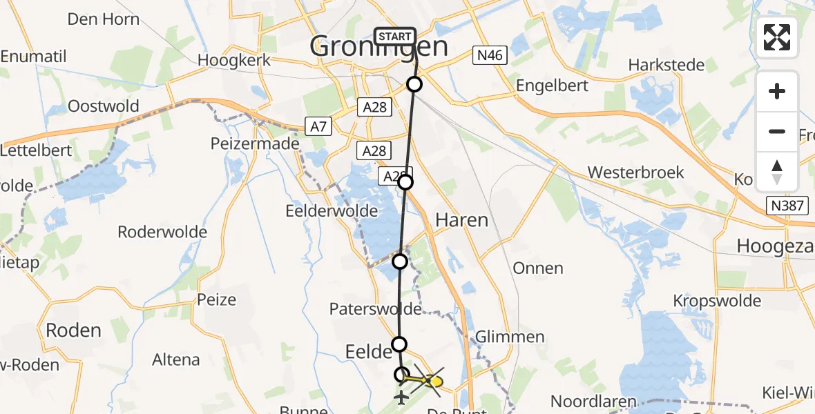 Routekaart van de vlucht: Lifeliner 4 naar Groningen Airport Eelde, Sontplein