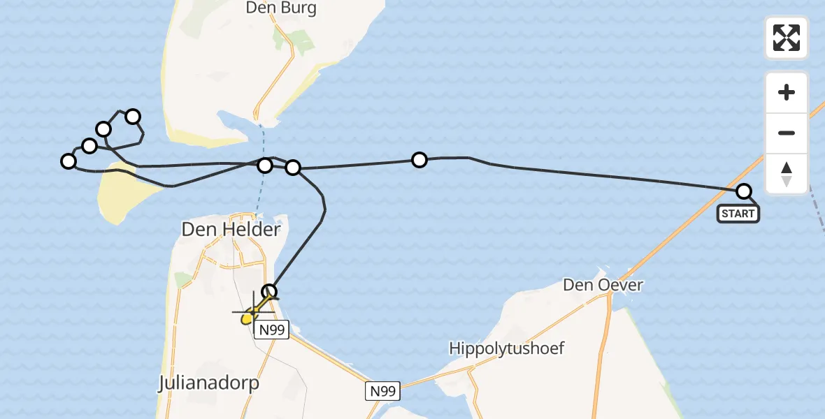 Routekaart van de vlucht: Kustwachthelikopter naar Vliegveld De Kooy, Luchthavenweg