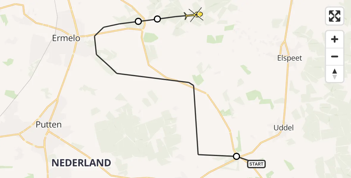 Routekaart van de vlucht: Politiehelikopter naar Ermelo, Flevoweg