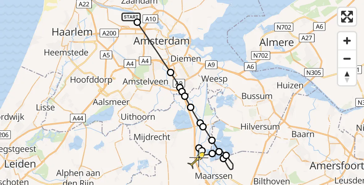Routekaart van de vlucht: Lifeliner 1 naar Breukelen, Kompasweg