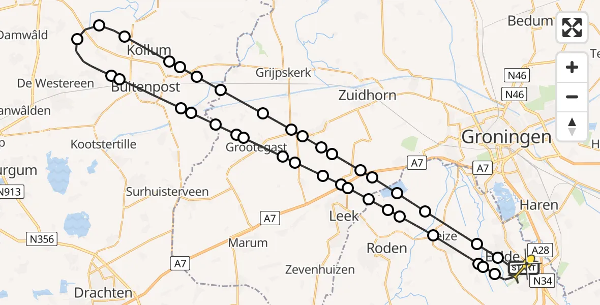 Routekaart van de vlucht: Lifeliner 4 naar Groningen Airport Eelde, Molenweg