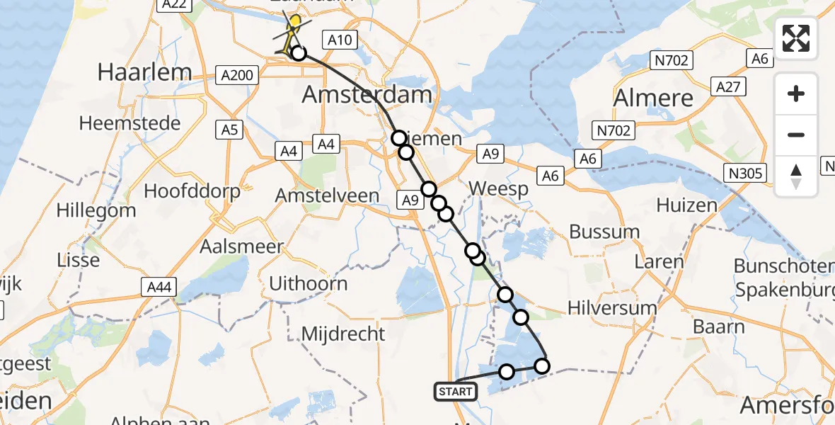 Routekaart van de vlucht: Lifeliner 1 naar Amsterdam Heliport, Straatweg