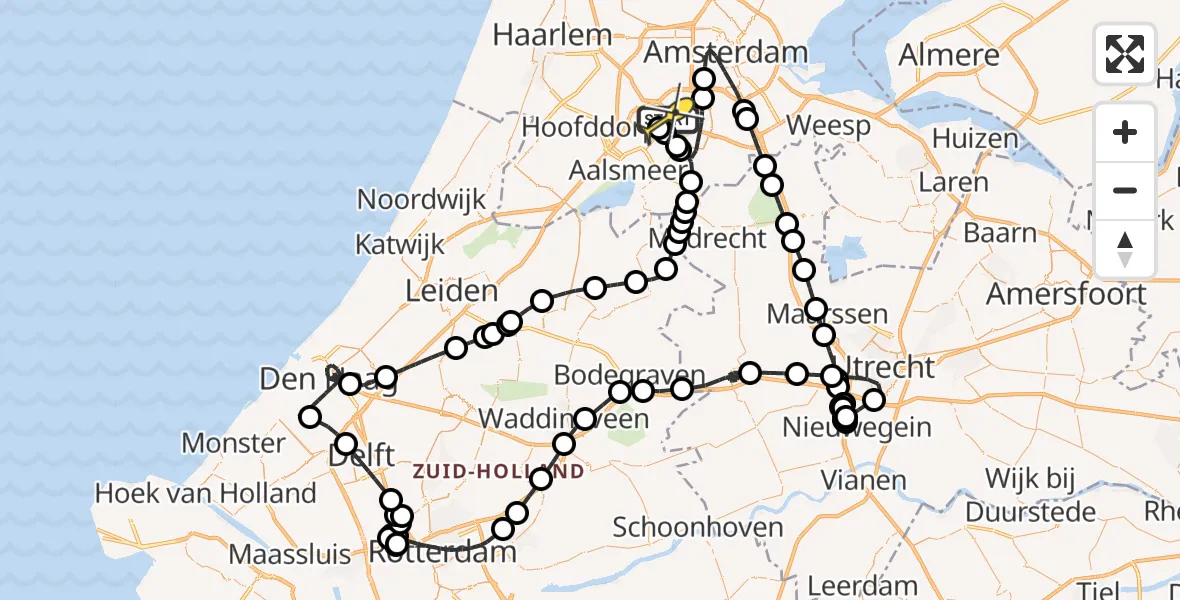 Routekaart van de vlucht: Politieheli naar Schiphol, Amsterdam-Bataviaweg