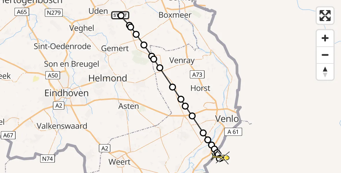 Routekaart van de vlucht: Lifeliner 3 naar Brüggen, Oudedijk