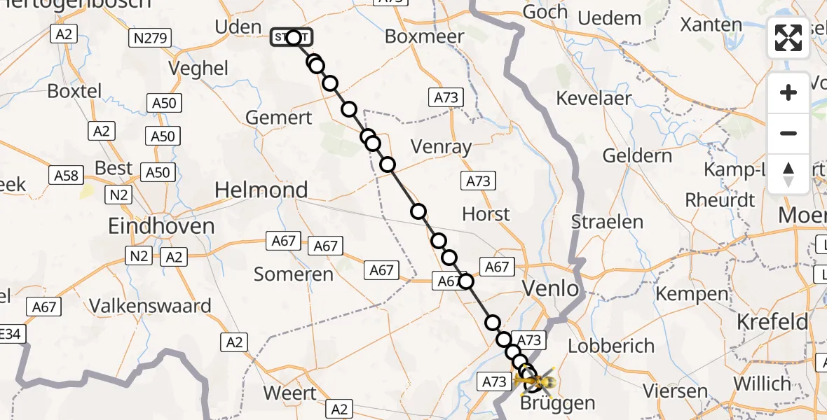 Vluchtroute Traumahelikopter Vliegbasis Volkel - Brüggen, 09 maart 2024, 20:31