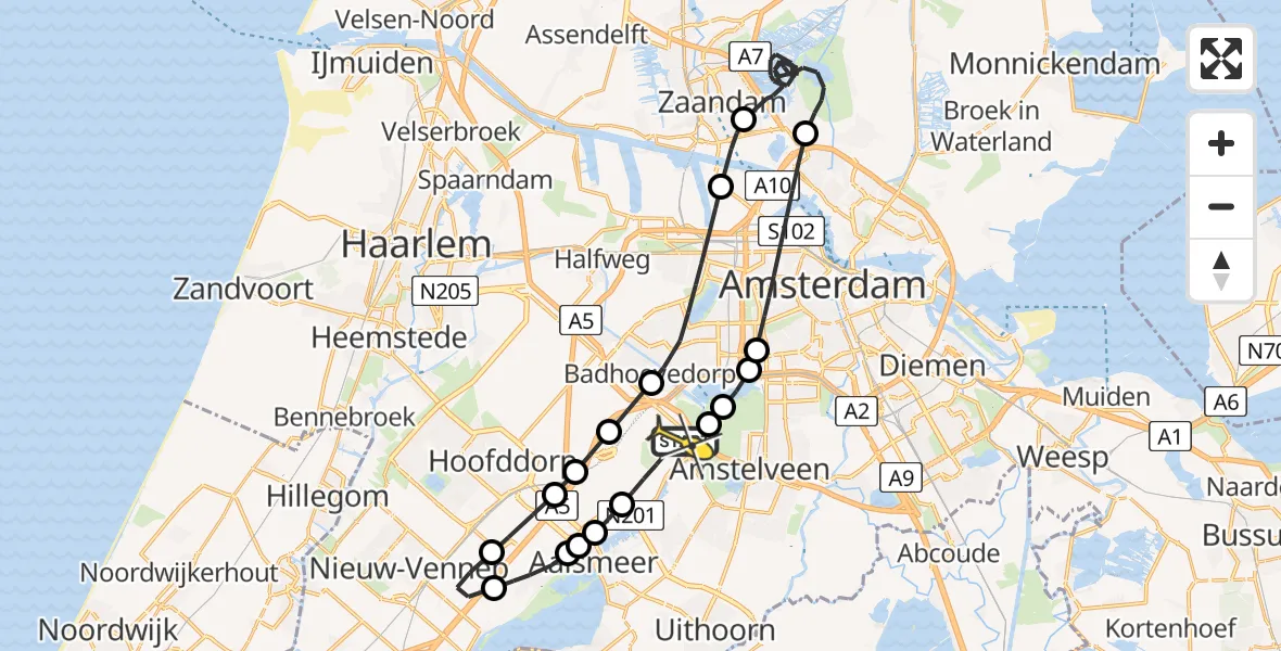 Routekaart van de vlucht: Politieheli naar Schiphol, Walaardt Sacréstraat