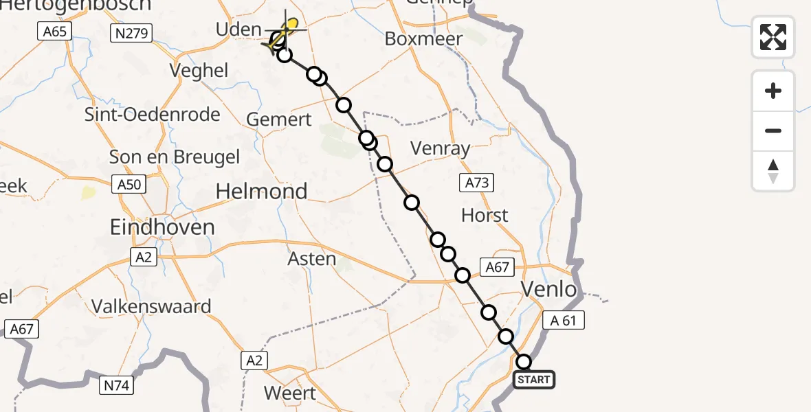 Routekaart van de vlucht: Lifeliner 3 naar Vliegbasis Volkel, Bosakkerweg