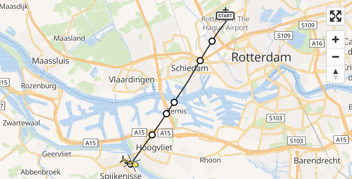 Routekaart van de vlucht: Lifeliner 2 naar Spijkenisse, Piet Cottaarstraat