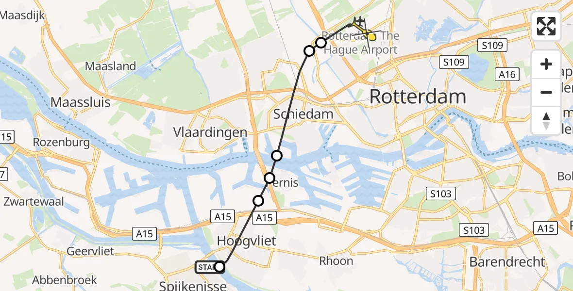 Routekaart van de vlucht: Lifeliner 2 naar Rotterdam The Hague Airport, Joukje Grandiastraat