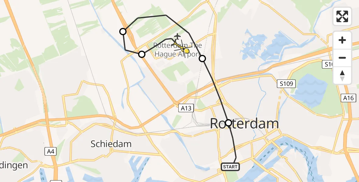 Routekaart van de vlucht: Lifeliner 2 naar Rotterdam The Hague Airport, Westersingel