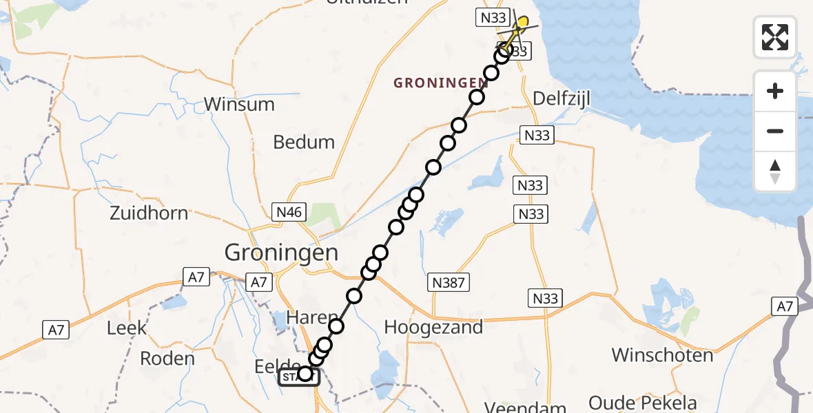 Routekaart van de vlucht: Lifeliner 4 naar Bierum, Luingaweg