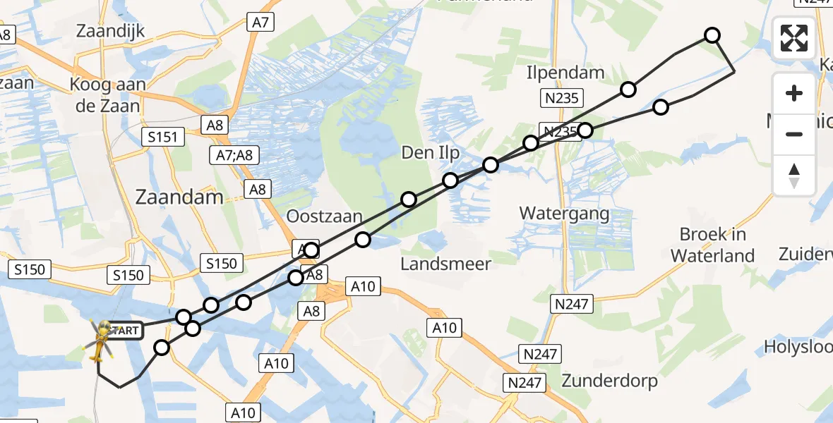Vluchtroute Traumahelikopter van Amsterdam Heliport naar Amsterdam Heliport