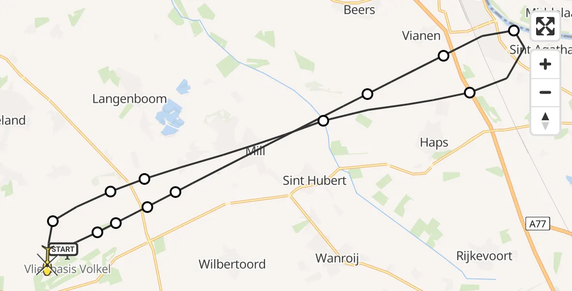 Routekaart van de vlucht: Lifeliner 3 naar Vliegbasis Volkel, Zeelandsedijk