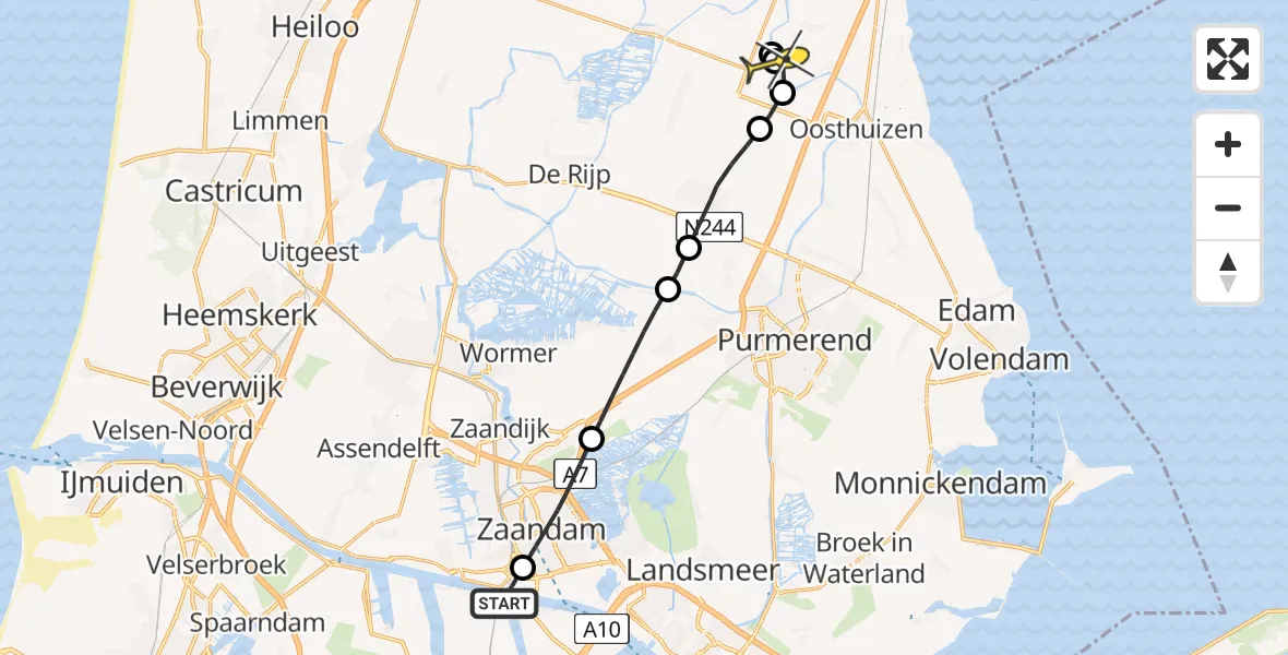 Routekaart van de vlucht: Lifeliner 1 naar Beets, Stormhoek