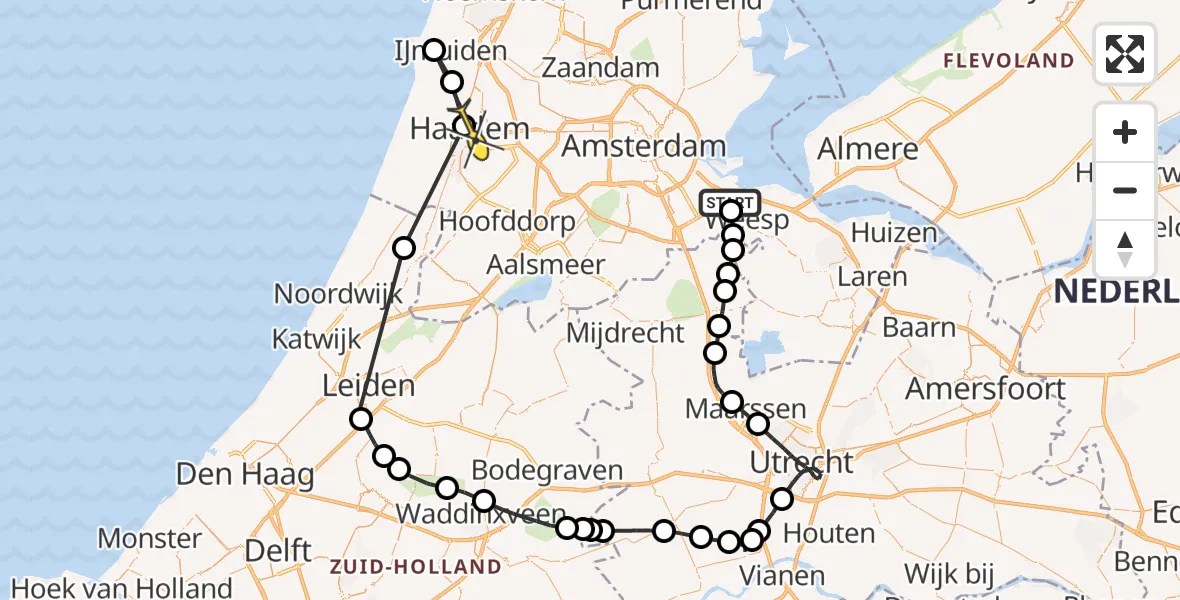 Routekaart van de vlucht: Politieheli naar Haarlem, Flevolaan