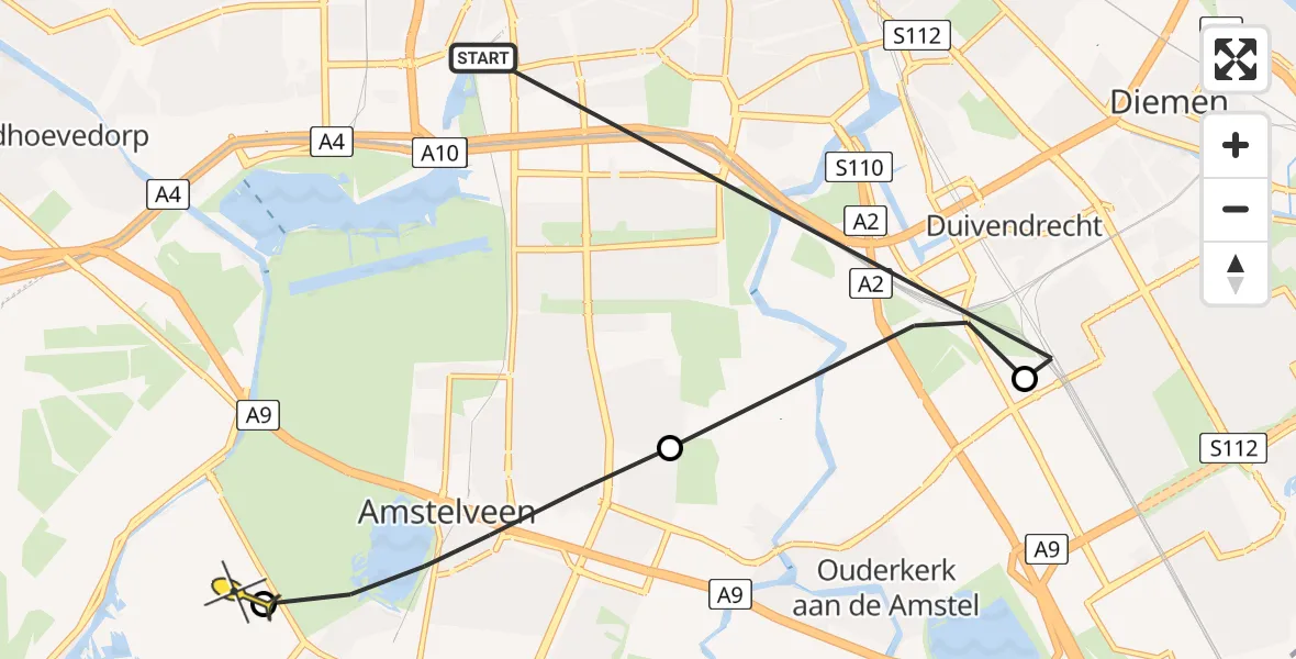 Routekaart van de vlucht: Politiehelikopter naar Aalsmeer, Strandvlietpad