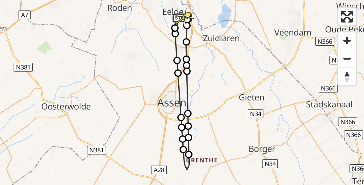 Routekaart van de vlucht: Lifeliner 4 naar Groningen Airport Eelde, Burgemeester J.G. Legroweg