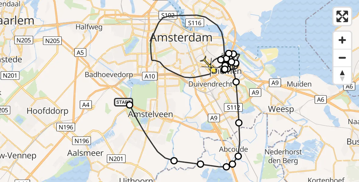 Vluchtroute Politiehelikopter van Schiphol naar Amsterdam