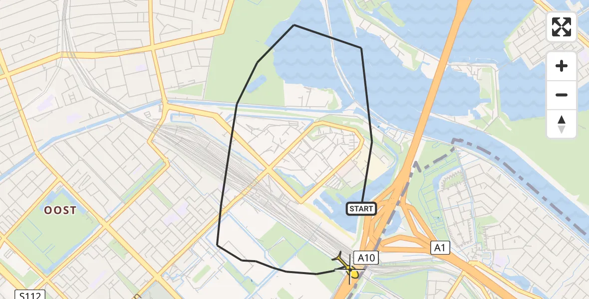 Routekaart van de vlucht: Politieheli naar Amsterdam, Diemerzeedijk