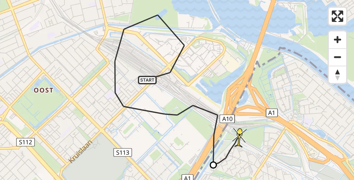 Routekaart van de vlucht: Politiehelikopter naar Diemen, Flevopark