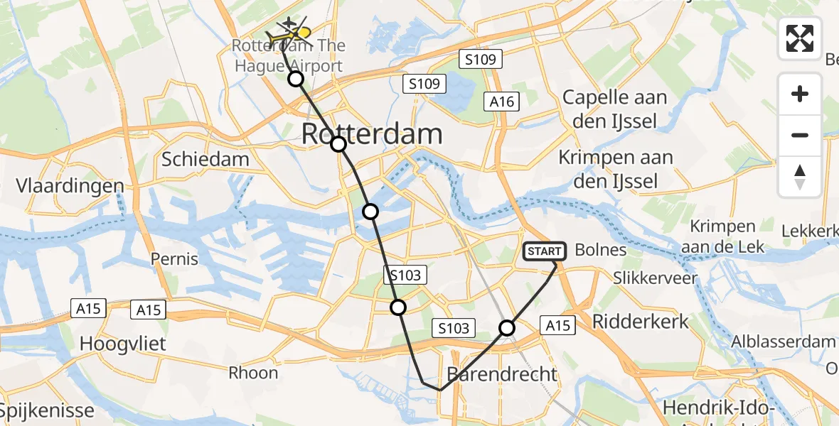 Routekaart van de vlucht: Lifeliner 2 naar Rotterdam The Hague Airport, Nieuwenoord