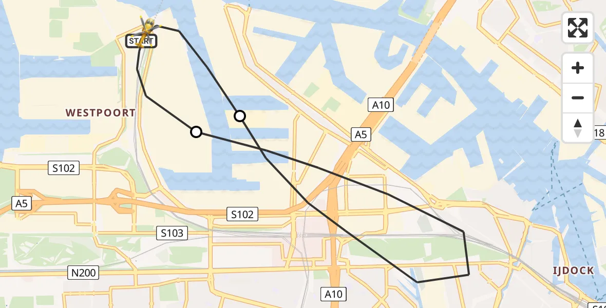 Vluchtroute Traumahelikopter van Amsterdam Heliport naar Amsterdam Heliport