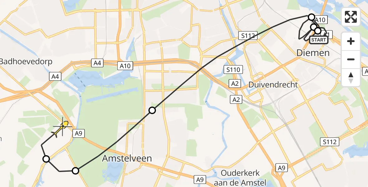 Routekaart van de vlucht: Politieheli naar Schiphol, Ringweg-Oost