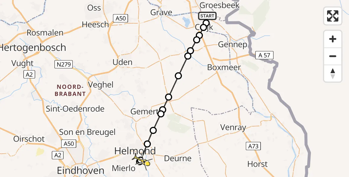 Routekaart van de vlucht: Lifeliner 3 naar Helmond, Meulenbroekstraat