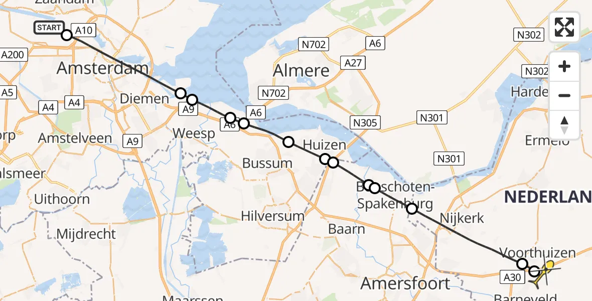 Routekaart van de vlucht: Lifeliner 1 naar Barneveld, Westhavenweg