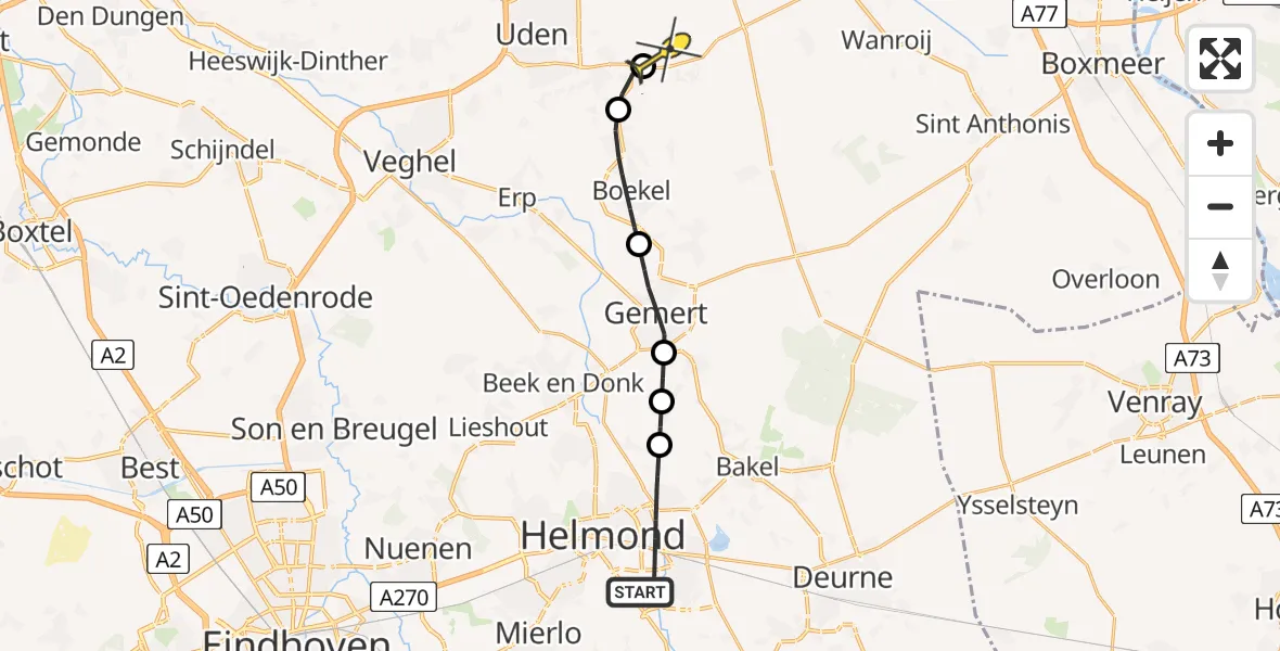 Routekaart van de vlucht: Lifeliner 3 naar Vliegbasis Volkel, Vossenbeemd