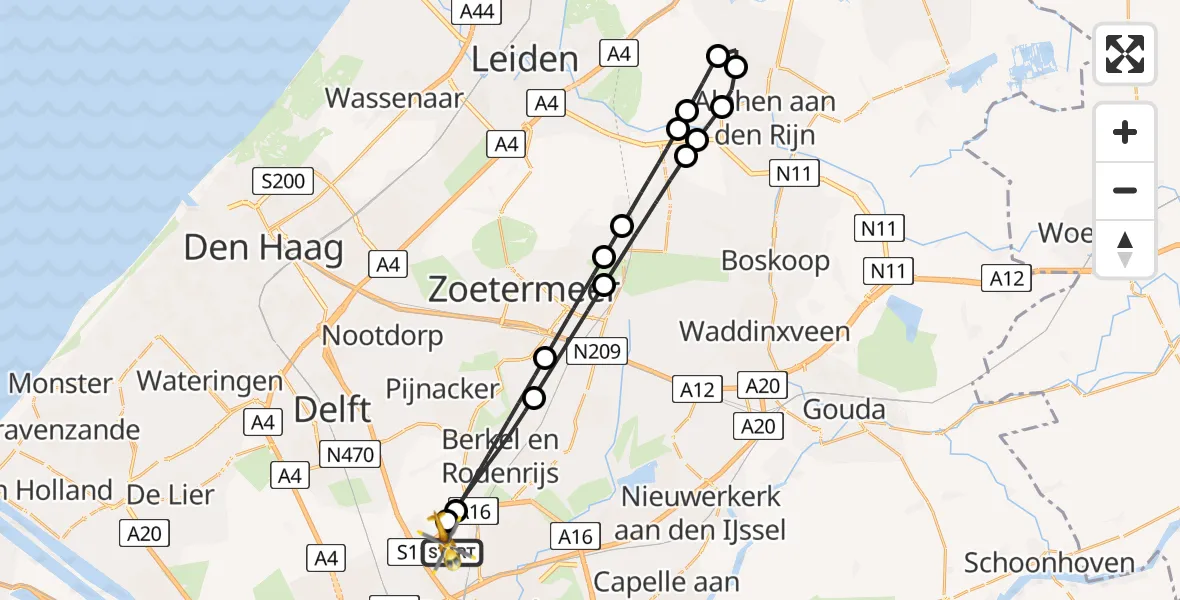 Vluchtroute Traumahelikopter Rotterdam The Hague Airport - Rotterdam The Hague Airport, 10 maart 2024, 13:34