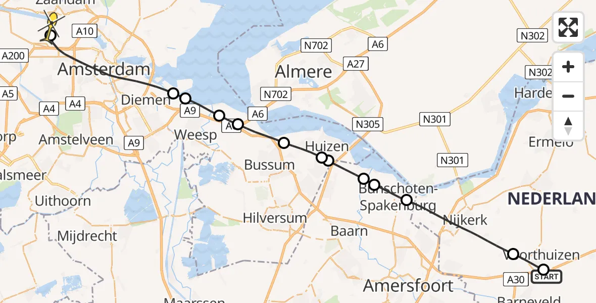 Routekaart van de vlucht: Lifeliner 1 naar Amsterdam Heliport, Wouterskamp