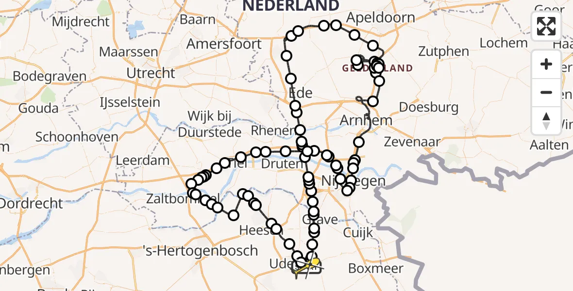 Routekaart van de vlucht: Politieheli naar Vliegbasis Volkel, Zeelandsedijk