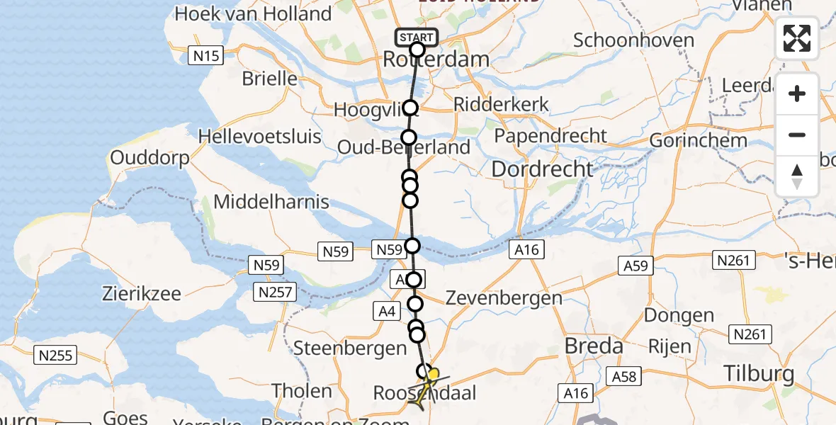 Routekaart van de vlucht: Lifeliner 2 naar Roosendaal, Molenpad