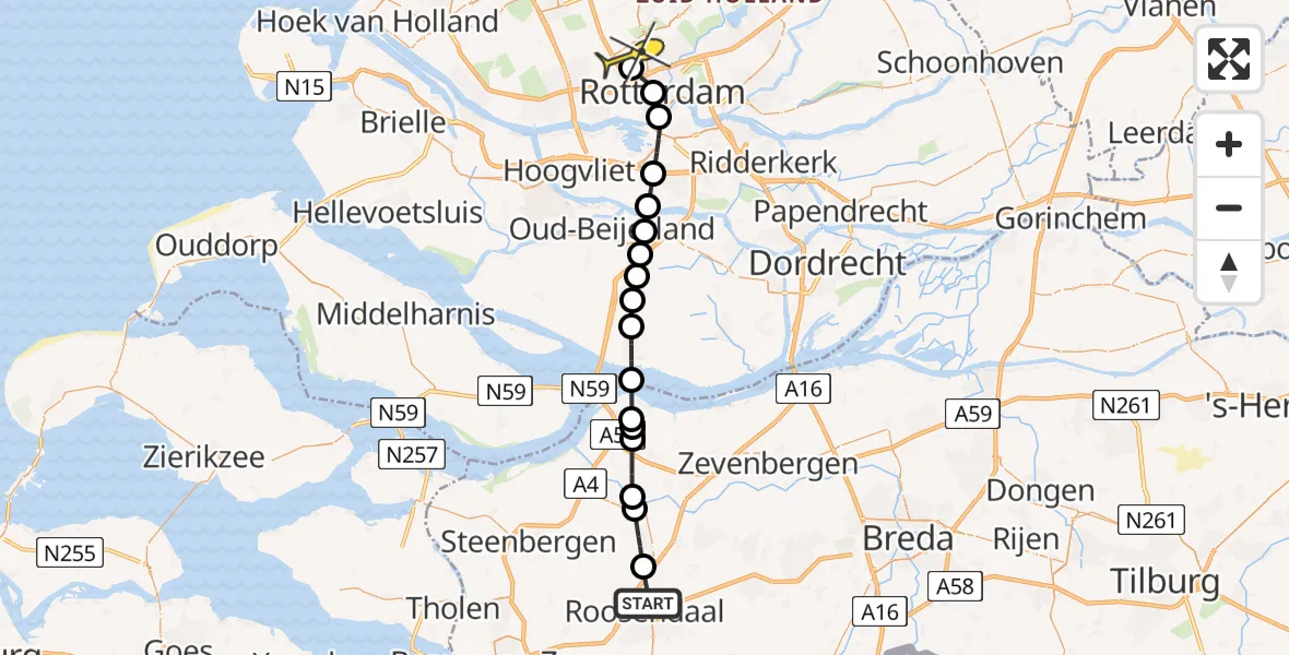 Routekaart van de vlucht: Lifeliner 2 naar Rotterdam The Hague Airport, Tussenriemer