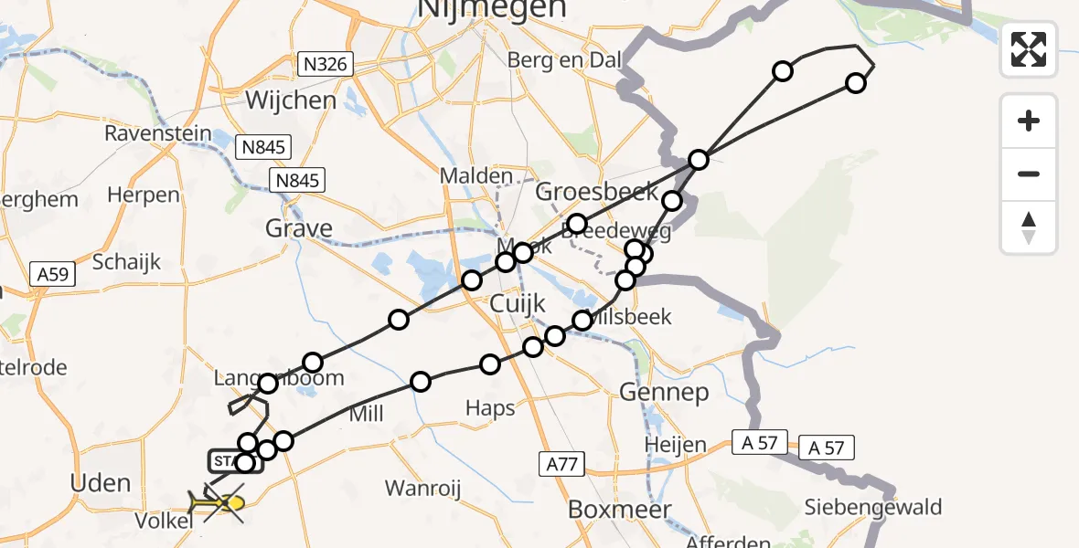 Routekaart van de vlucht: Lifeliner 3 naar Vliegbasis Volkel, Beemdsteeg