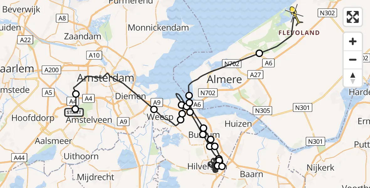 Routekaart van de vlucht: Politieheli naar Lelystad, Hageland