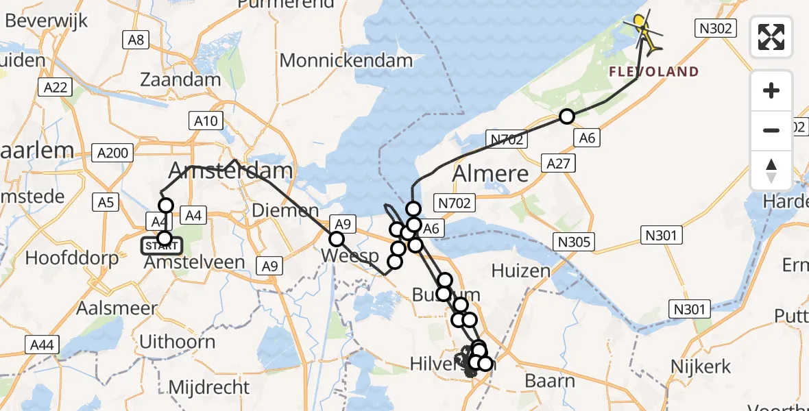 Routekaart van de vlucht: Politiehelikopter naar Lelystad, Hageland
