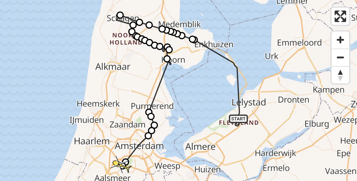 Routekaart van de vlucht: Politieheli naar Schiphol, Knardijk