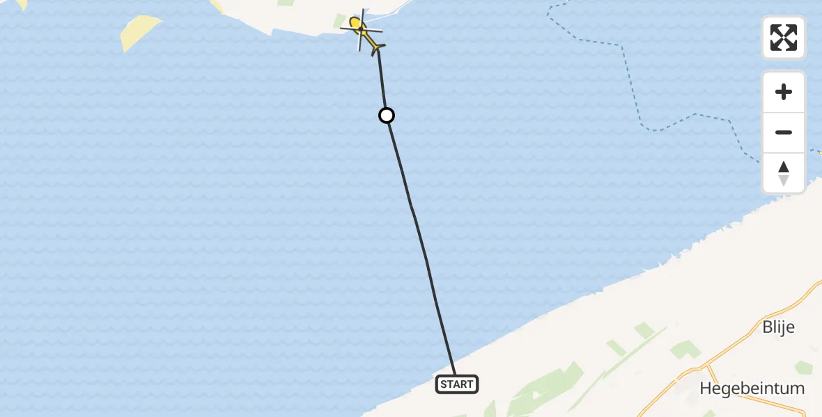 Routekaart van de vlucht: Ambulancehelikopter naar Ballum, Uitwatering