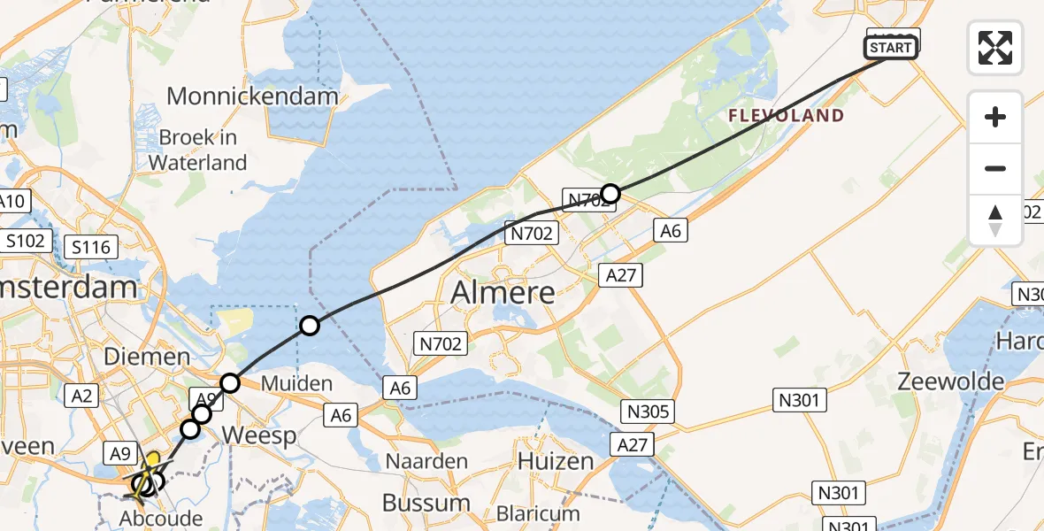 Routekaart van de vlucht: Lifeliner 1 naar Academisch Medisch Centrum (AMC), Pascallaan