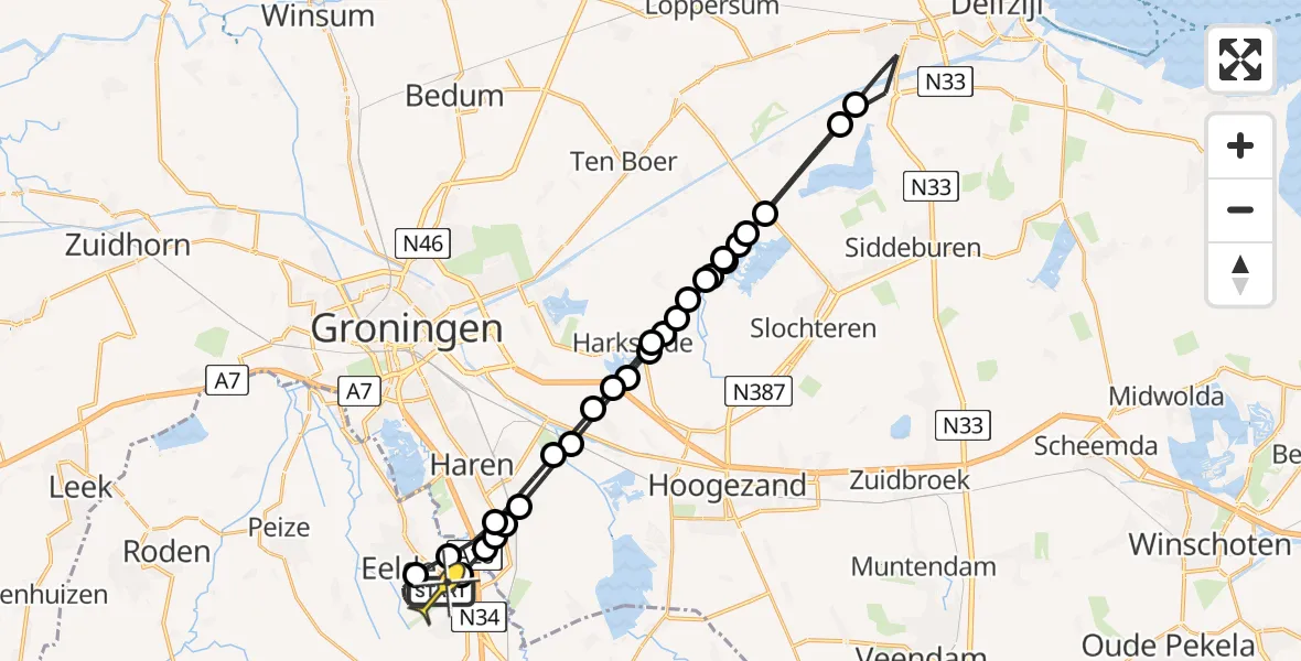 Routekaart van de vlucht: Lifeliner 4 naar Groningen Airport Eelde, Oosterbroek