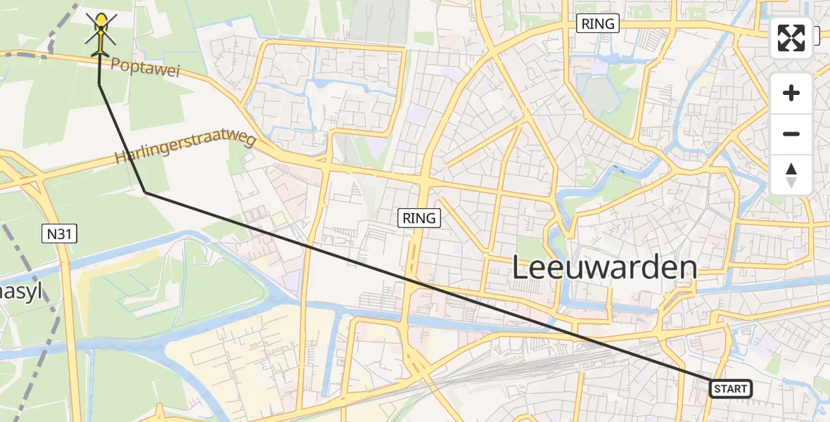 Routekaart van de vlucht: Ambulanceheli naar Leeuwarden, Sylsterdyk