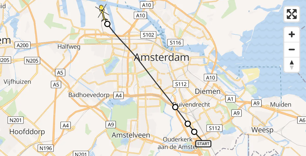 Routekaart van de vlucht: Lifeliner 1 naar Amsterdam Heliport, Lemelerbergweg