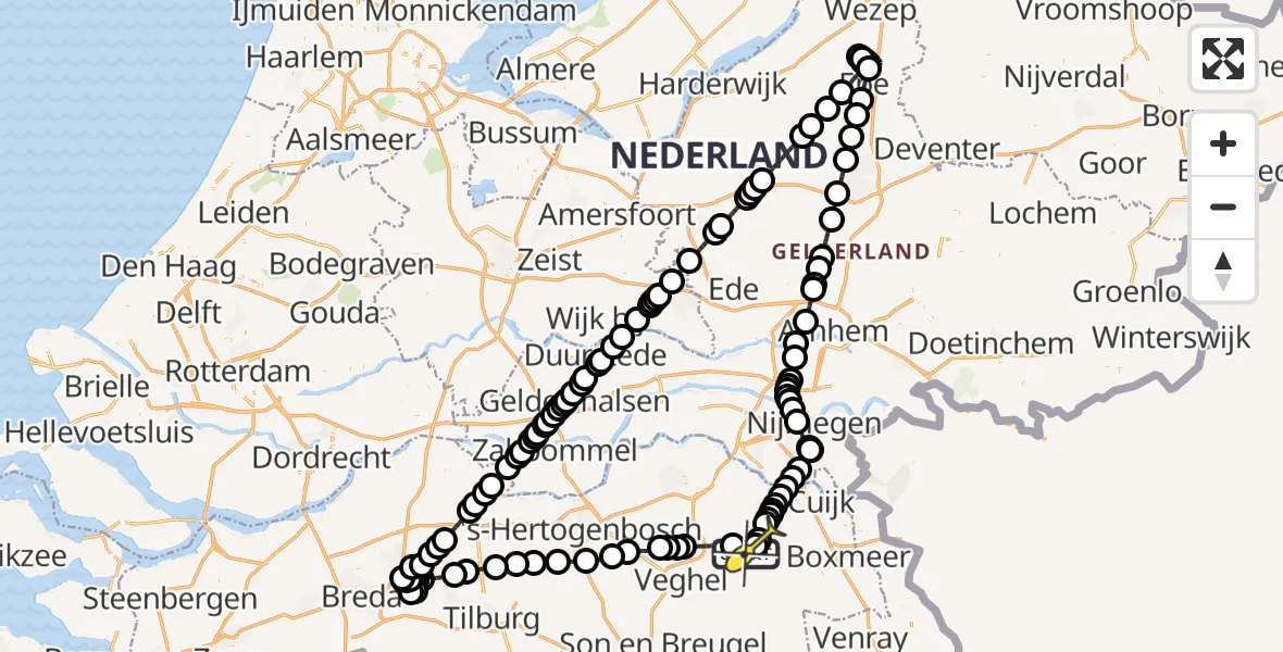 Routekaart van de vlucht: Politieheli naar Volkel, Zeelandsedijk