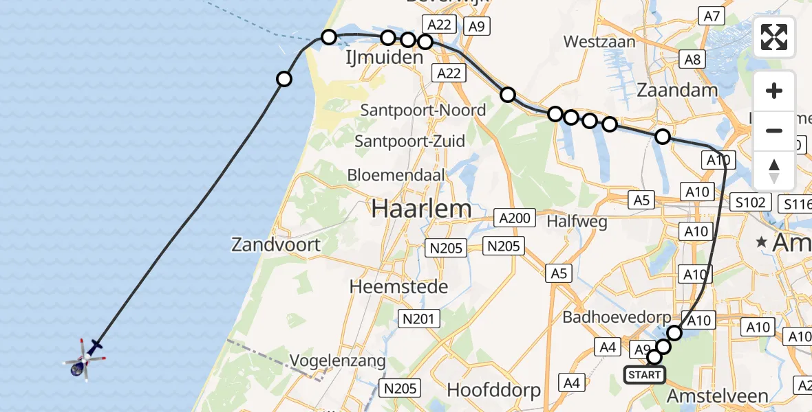 Vluchtroute Politiehelikopter Schiphol - , 10 maart 2024, 19:12