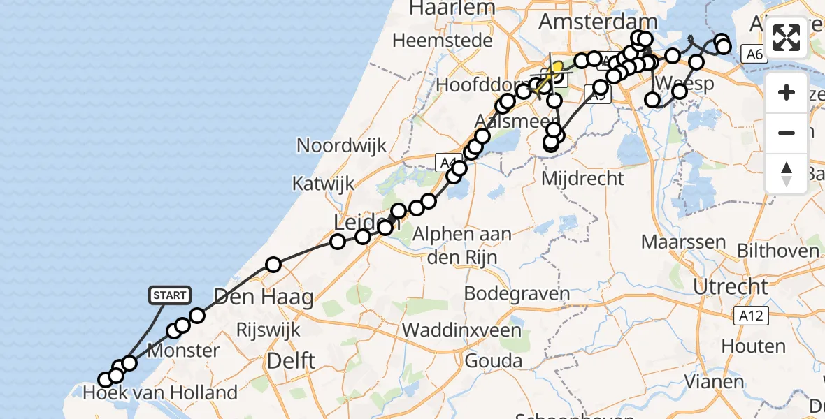 Routekaart van de vlucht: Politieheli naar Schiphol, Maasvlakteweg