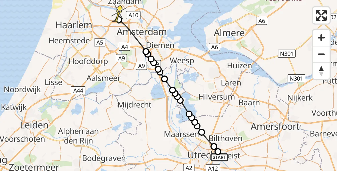 Routekaart van de vlucht: Lifeliner 1 naar Amsterdam Heliport, Universiteitsweg