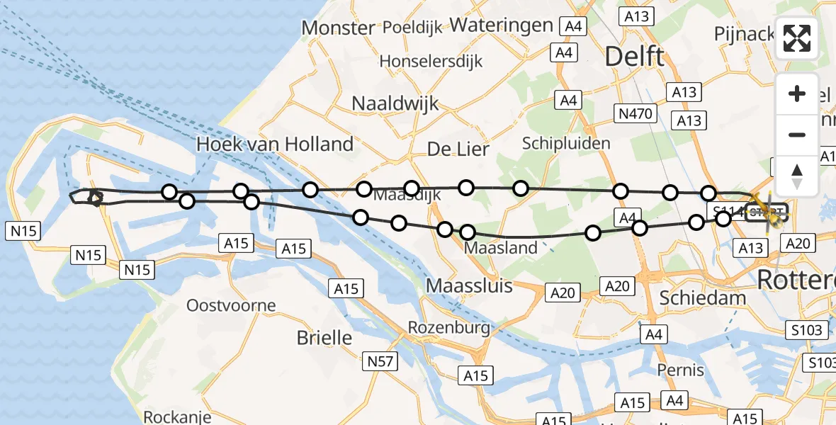 Vluchtroute Traumahelikopter Rotterdam The Hague Airport - Rotterdam The Hague Airport, 10 maart 2024, 22:18