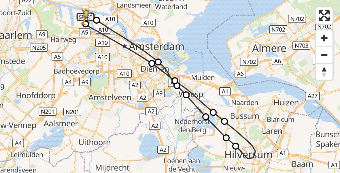 Vluchtroute Traumahelikopter van Amsterdam Heliport naar Amsterdam Heliport